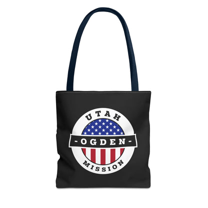 Utah Ogden Mission USA Flag Logo Tote Bag Black - Latter-Day Saint LDS Missionary Gift - Book of Mormon