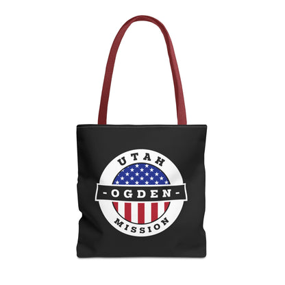 Utah Ogden Mission USA Flag Logo Tote Bag Black - Latter-Day Saint LDS Missionary Gift - Book of Mormon