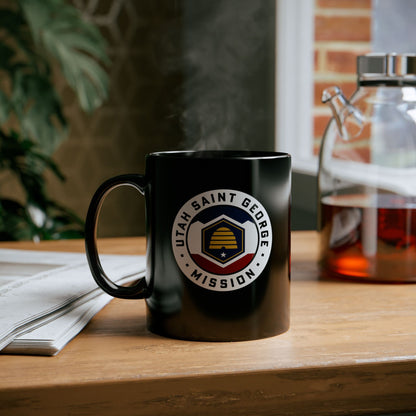 Utah Saint George Mission State Flag Logo Ceramic Mug Black Name - Latter-Day Saint LDS Missionary Gift - Book of Mormon