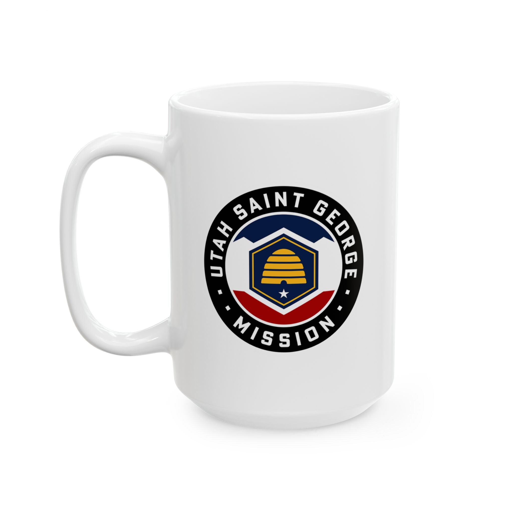 Utah Saint George Mission State Flag Logo Ceramic Mug White Name - Latter-Day Saint LDS Missionary Gift - Book of Mormon