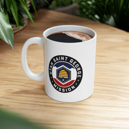 Utah Saint George Mission State Flag Logo Ceramic Mug White Name - Latter-Day Saint LDS Missionary Gift - Book of Mormon