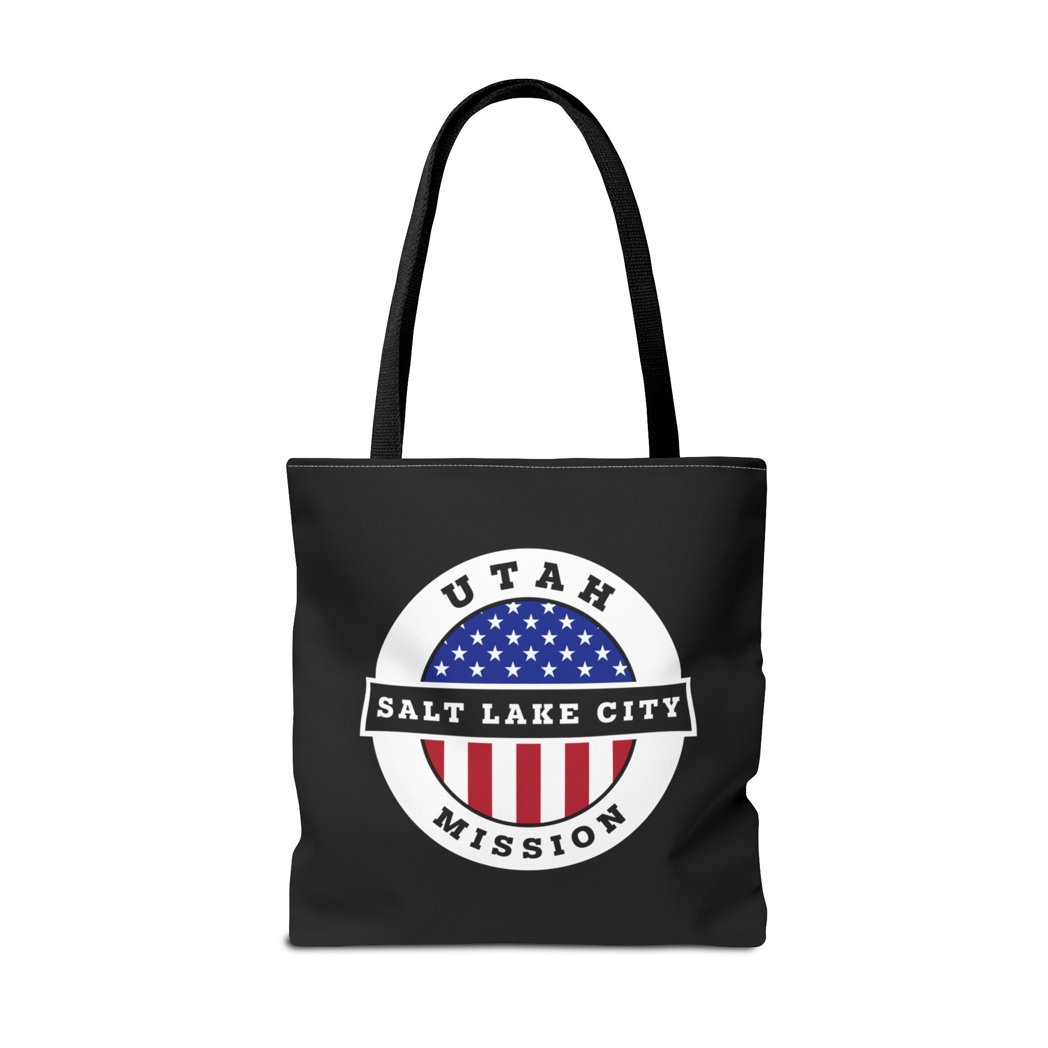 Utah Salt Lake City Mission USA Flag Logo Tote Bag Black - Latter-Day Saint LDS Missionary Gift - Book of Mormon