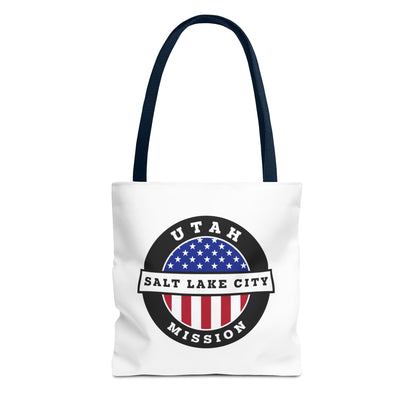 Utah Salt Lake City Mission USA Flag Logo Tote Bag White - Latter-Day Saint LDS Missionary Gift - Book of Mormon