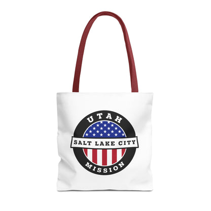 Utah Salt Lake City Mission USA Flag Logo Tote Bag White - Latter-Day Saint LDS Missionary Gift - Book of Mormon