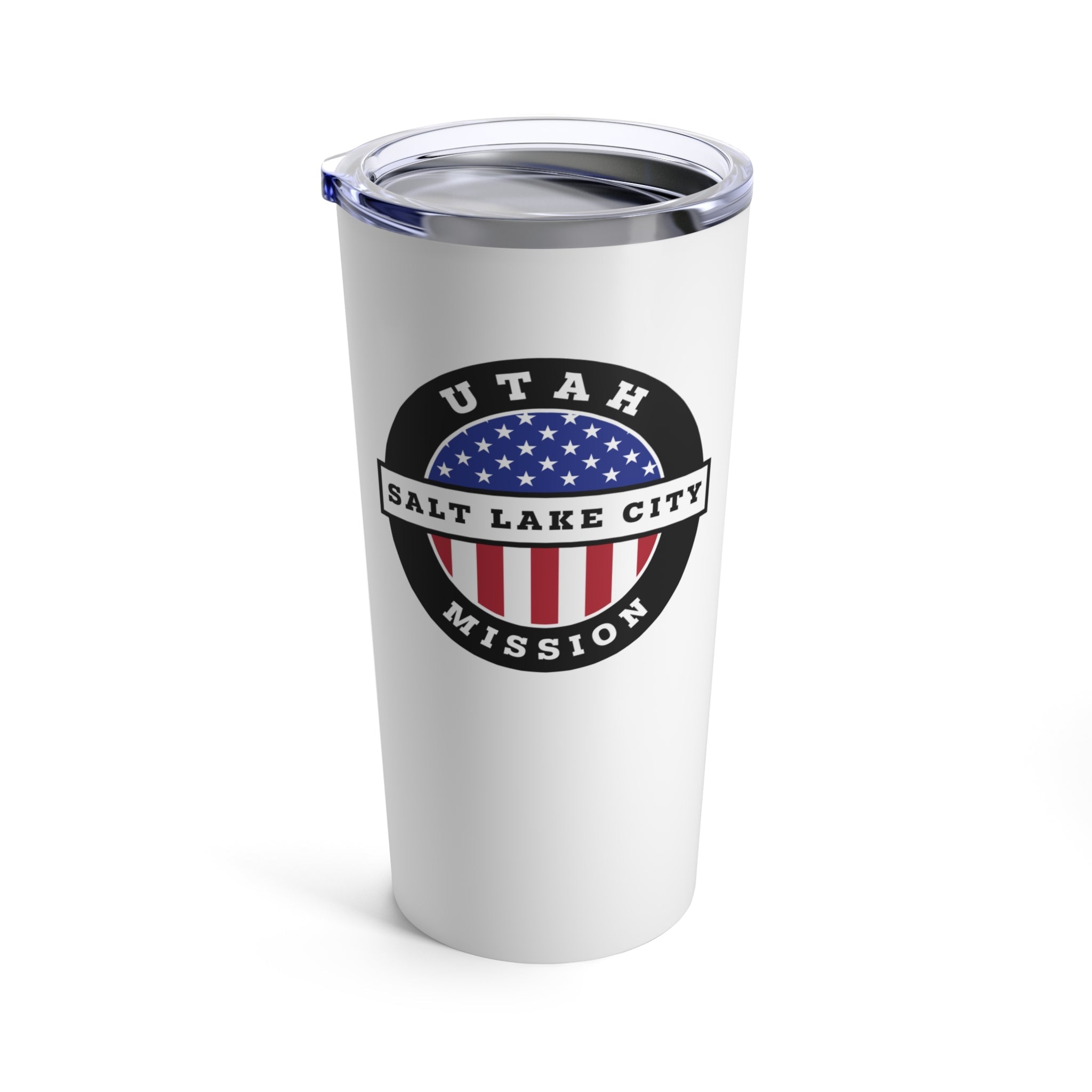 Utah Salt Lake City Mission USA Flag Logo Tumbler 20oz White - Latter-Day Saint LDS Missionary Gift - Book of Mormon