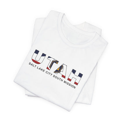 Utah Salt Lake City South Mission Flag Title T-shirt - Latter-Day Saint LDS Missionary Gift - Book of Mormon