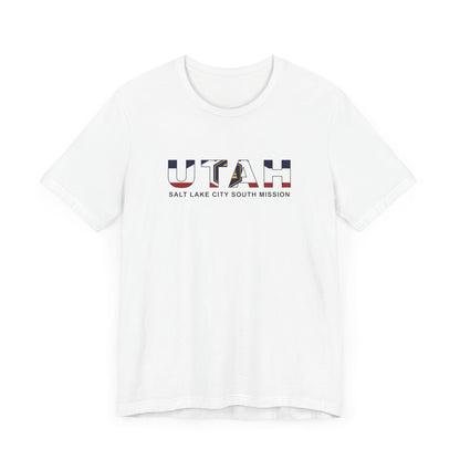 Utah Salt Lake City South Mission Flag Title T-shirt - Latter-Day Saint LDS Missionary Gift - Book of Mormon