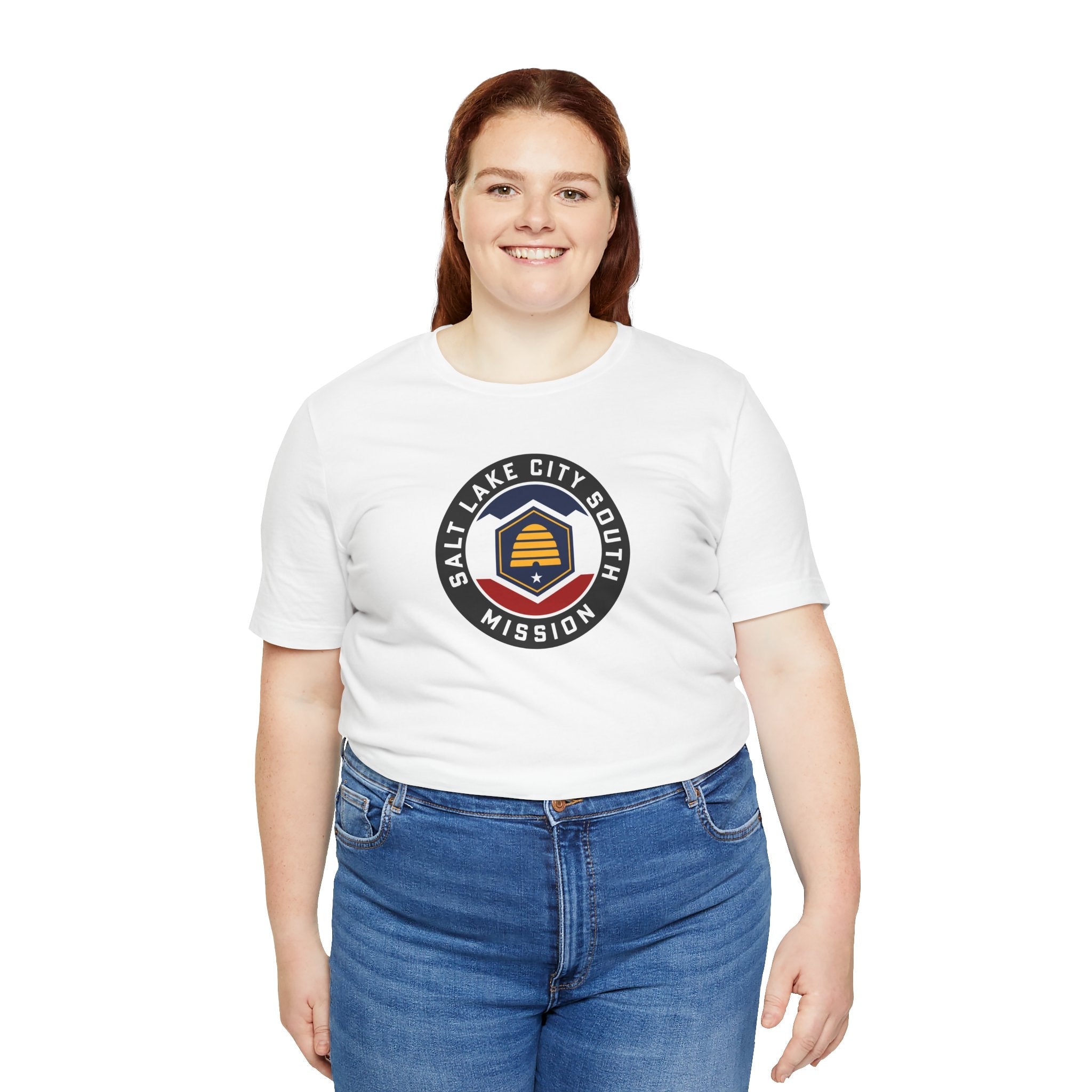 Utah Salt Lake City South Mission State Flag Logo (Black Border) T-shirt - Latter-Day Saint LDS Missionary Gift - Book of Mormon