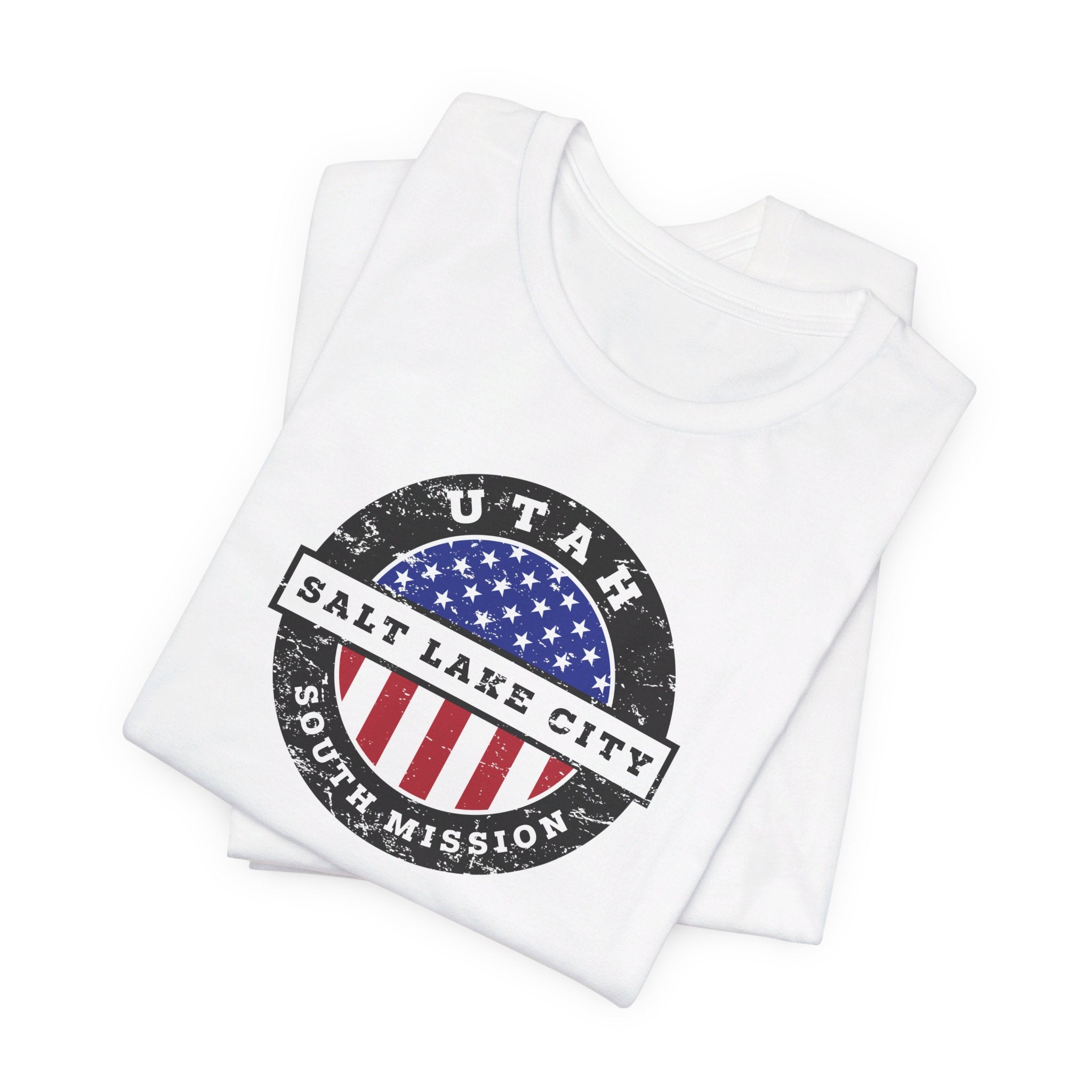 Utah Salt Lake City South Mission Vintage Circular USA Flag T-Shirt - Latter-Day Saint LDS Missionary Gift - Book of Mormon