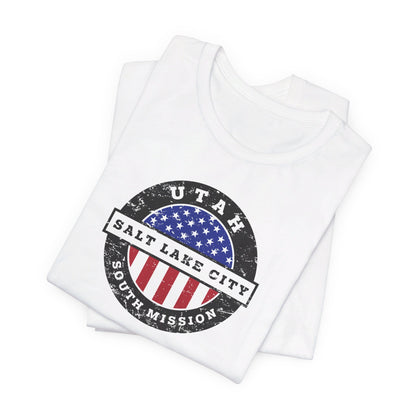Utah Salt Lake City South Mission Vintage Circular USA Flag T-Shirt - Latter-Day Saint LDS Missionary Gift - Book of Mormon