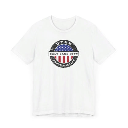 Utah Salt Lake City South Mission Vintage Circular USA Flag T-Shirt - Latter-Day Saint LDS Missionary Gift - Book of Mormon