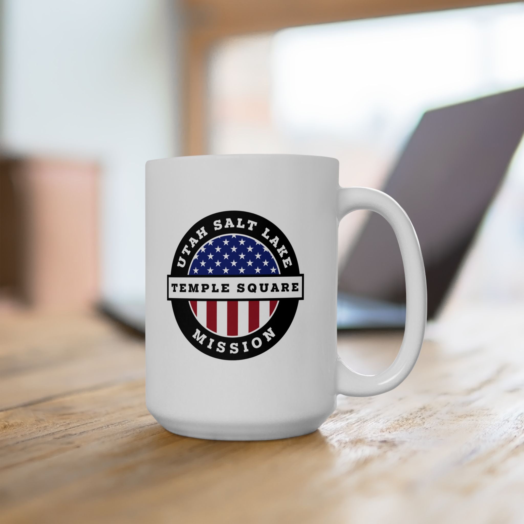 Utah Salt Lake City Temple Square Mission Circular Flag White Ceramic Mug - Latter-Day Saint LDS Missionary Gift - Book of Mormon