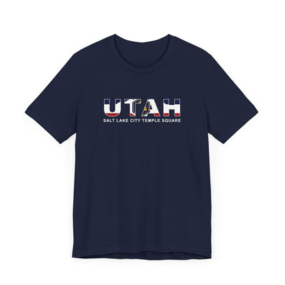 Utah Salt Lake City Temple Square Mission Flag Title T-shirt - Latter-Day Saint LDS Missionary Gift - Book of Mormon