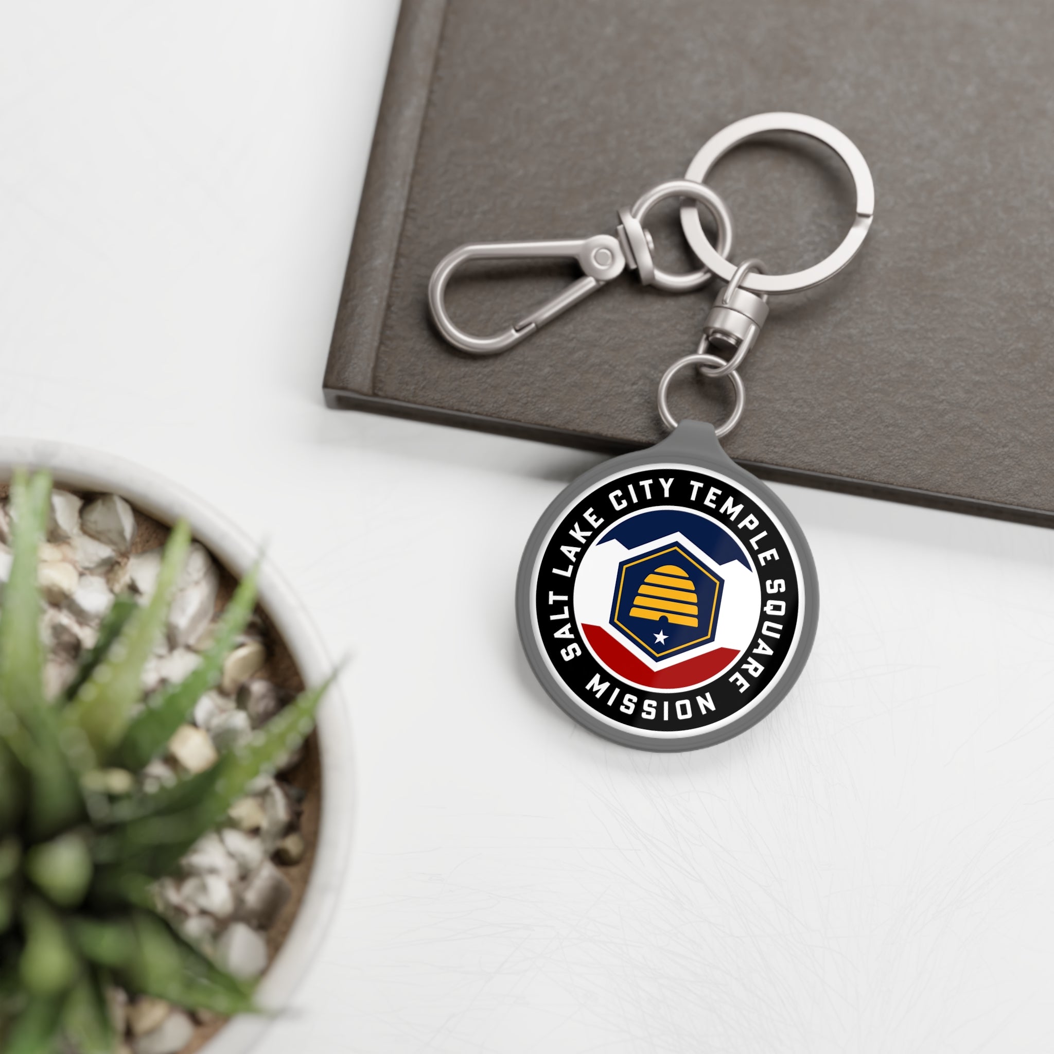 Utah Salt Lake City Temple Square Mission State Flag Logo Key Tag - Latter-Day Saint LDS Missionary Gift - Book of Mormon