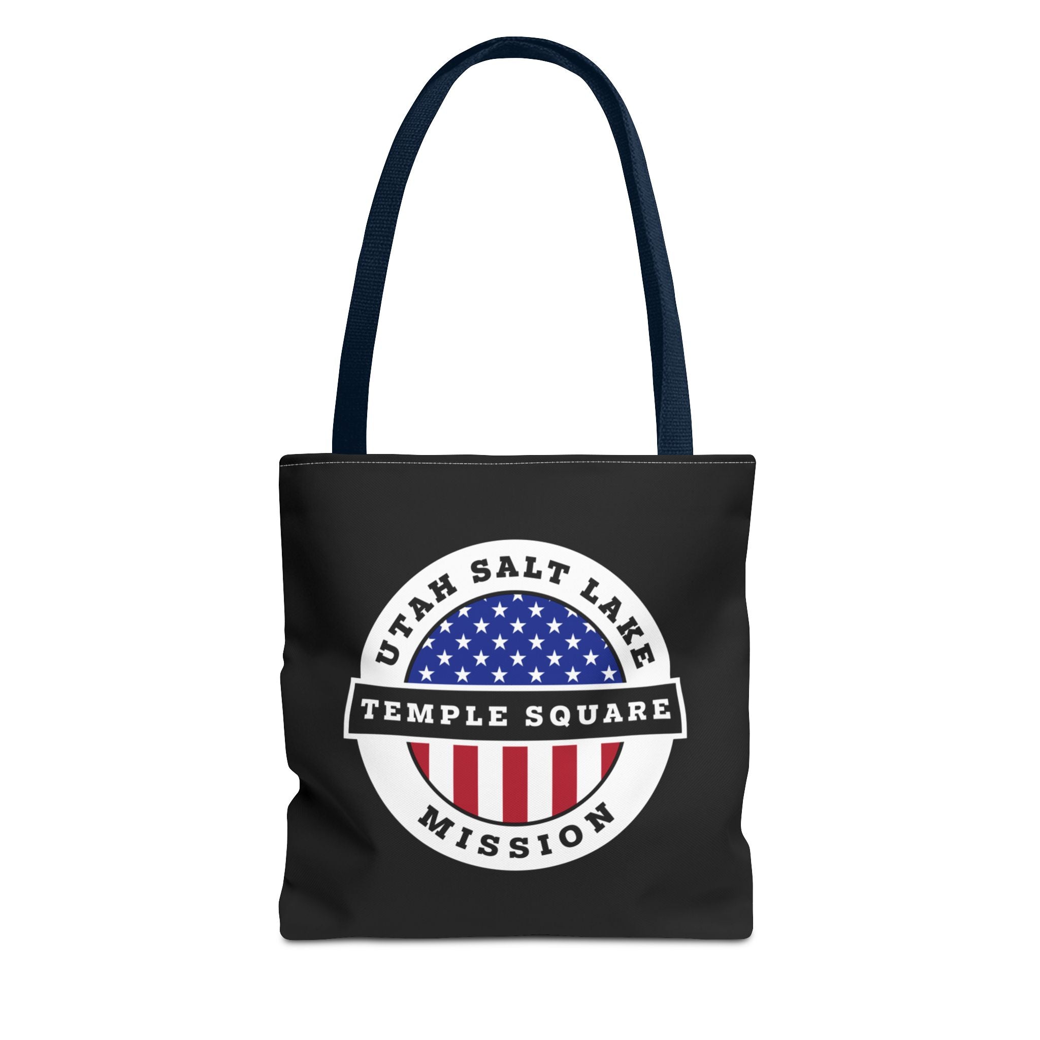 Utah Salt Lake City Temple Square Mission USA Flag Logo Tote Bag Black - Latter-Day Saint LDS Missionary Gift - Book of Mormon