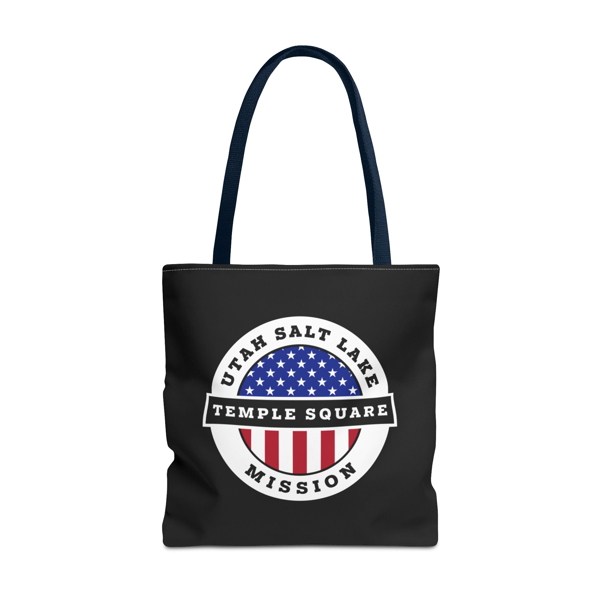 Utah Salt Lake City Temple Square Mission USA Flag Logo Tote Bag Black - Latter-Day Saint LDS Missionary Gift - Book of Mormon