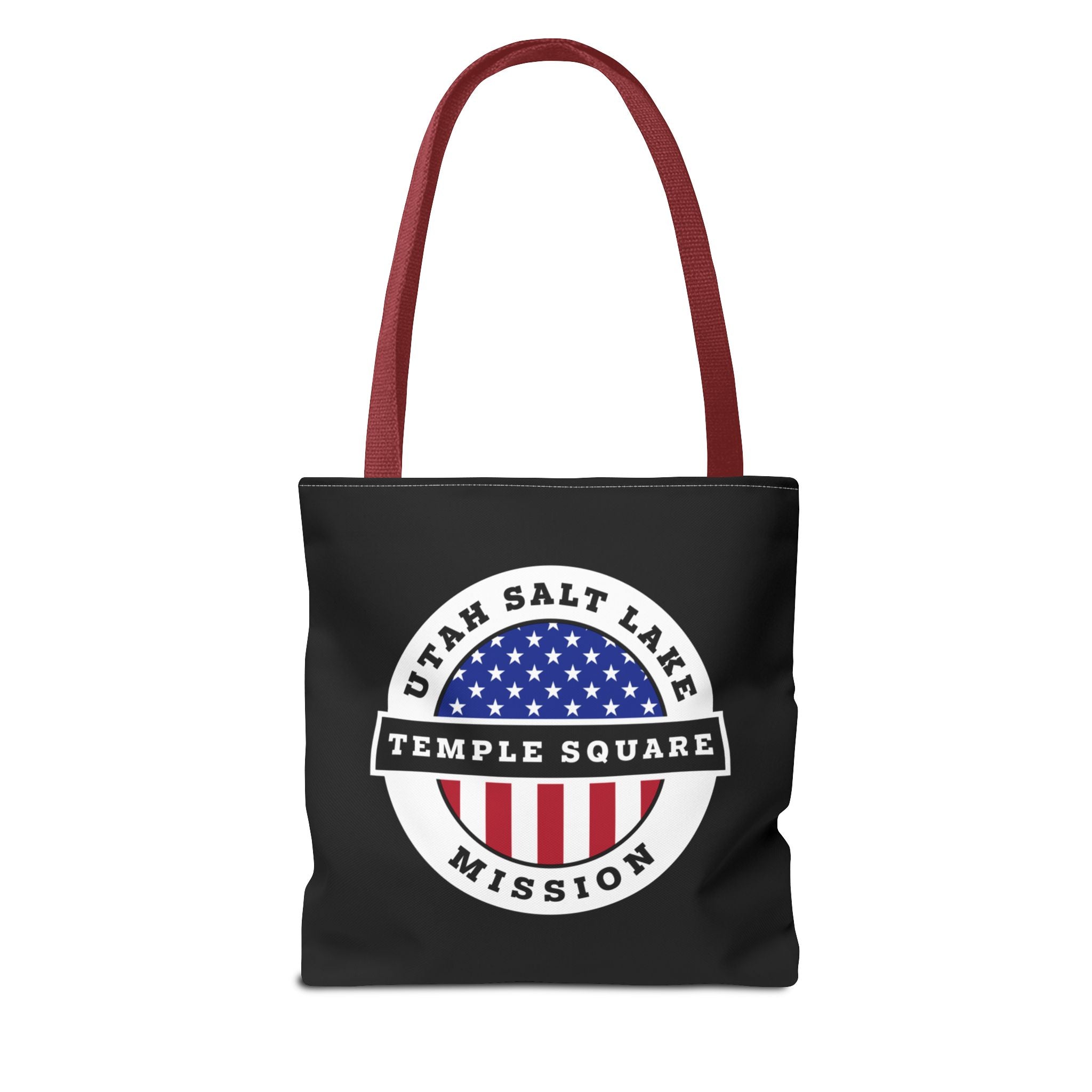 Utah Salt Lake City Temple Square Mission USA Flag Logo Tote Bag Black - Latter-Day Saint LDS Missionary Gift - Book of Mormon