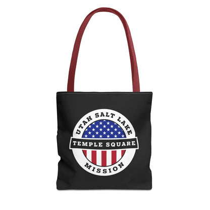 Utah Salt Lake City Temple Square Mission USA Flag Logo Tote Bag Black - Latter-Day Saint LDS Missionary Gift - Book of Mormon