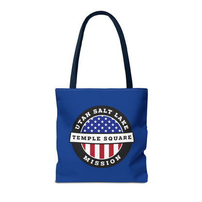 Utah Salt Lake City Temple Square Mission USA Flag Logo Tote Bag Blue - Latter-Day Saint LDS Missionary Gift - Book of Mormon