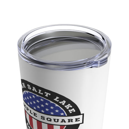 Utah Salt Lake City Temple Square Mission USA Flag Logo Tumbler 20oz White - Latter-Day Saint LDS Missionary Gift - Book of Mormon