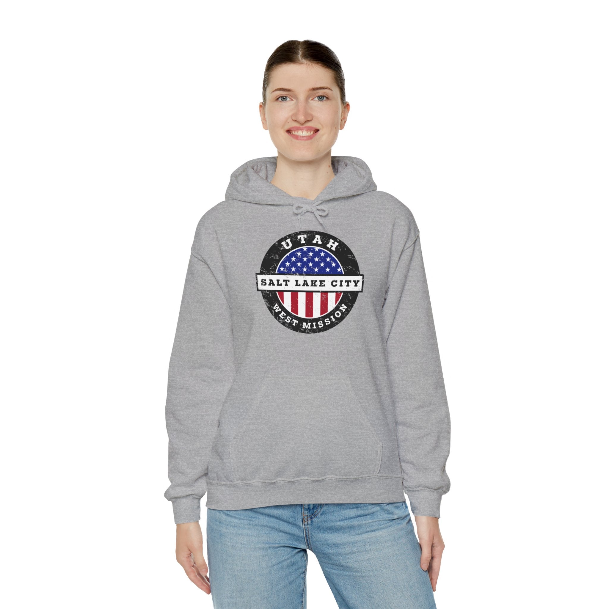 Utah Salt Lake City West Mission Circular USA Flag Hoodie - Latter-Day Saint LDS Missionary Gift - Book of Mormon