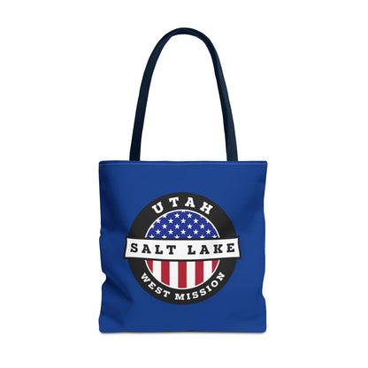 Utah Salt Lake City West Mission USA Flag Logo Tote Bag Blue - Latter-Day Saint LDS Missionary Gift - Book of Mormon