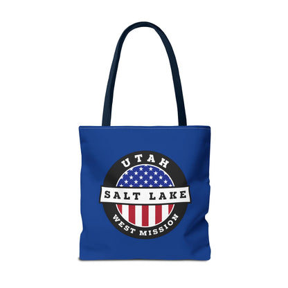 Utah Salt Lake City West Mission USA Flag Logo Tote Bag Blue - Latter-Day Saint LDS Missionary Gift - Book of Mormon