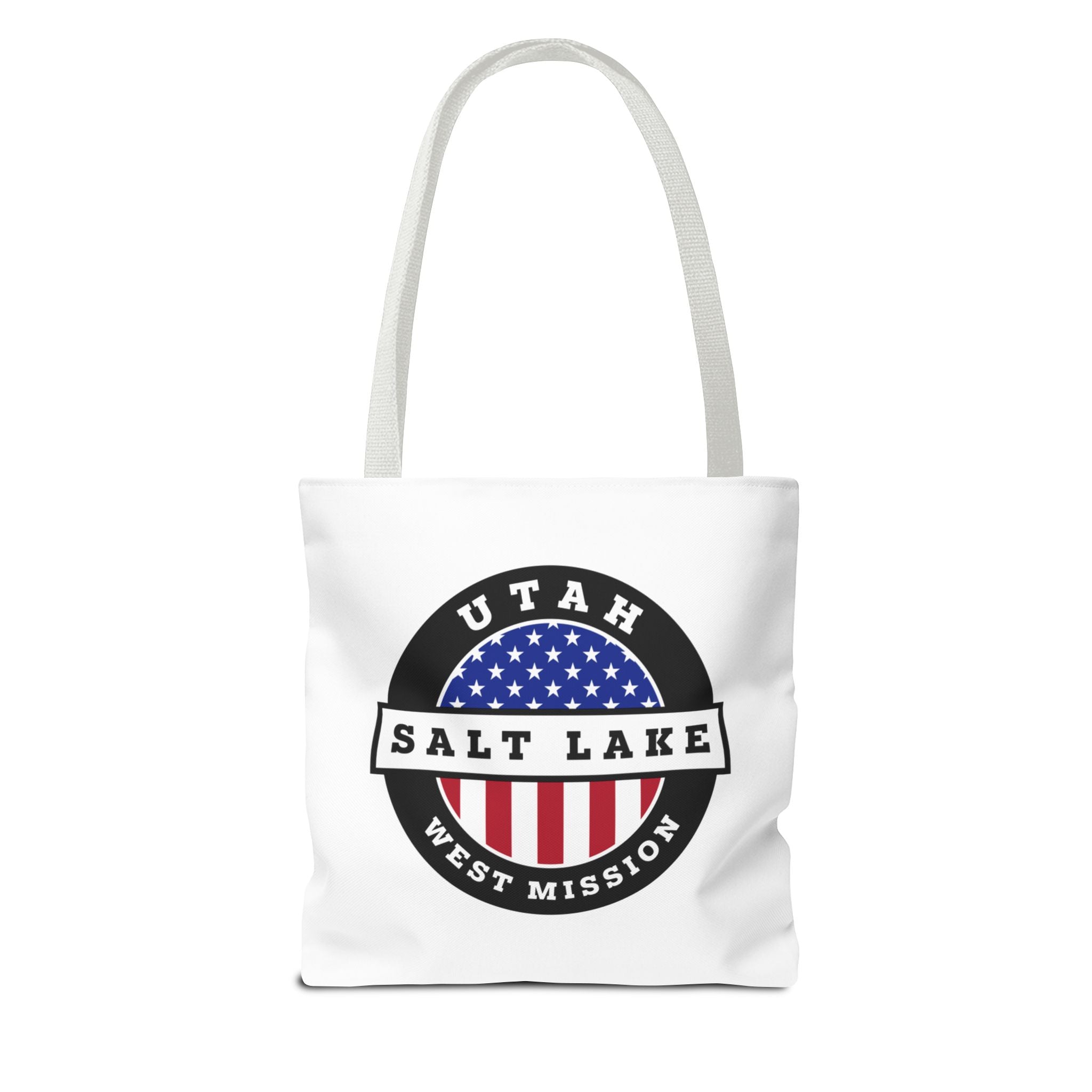 Utah Salt Lake City West Mission USA Flag Logo Tote Bag White - Latter-Day Saint LDS Missionary Gift - Book of Mormon