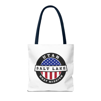 Utah Salt Lake City West Mission USA Flag Logo Tote Bag White - Latter-Day Saint LDS Missionary Gift - Book of Mormon