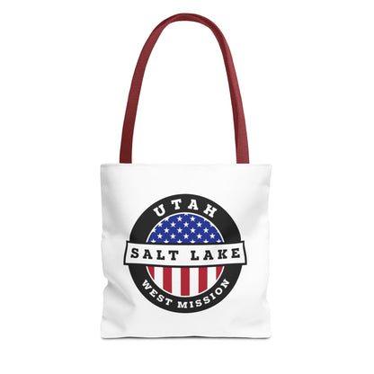 Utah Salt Lake City West Mission USA Flag Logo Tote Bag White - Latter-Day Saint LDS Missionary Gift - Book of Mormon