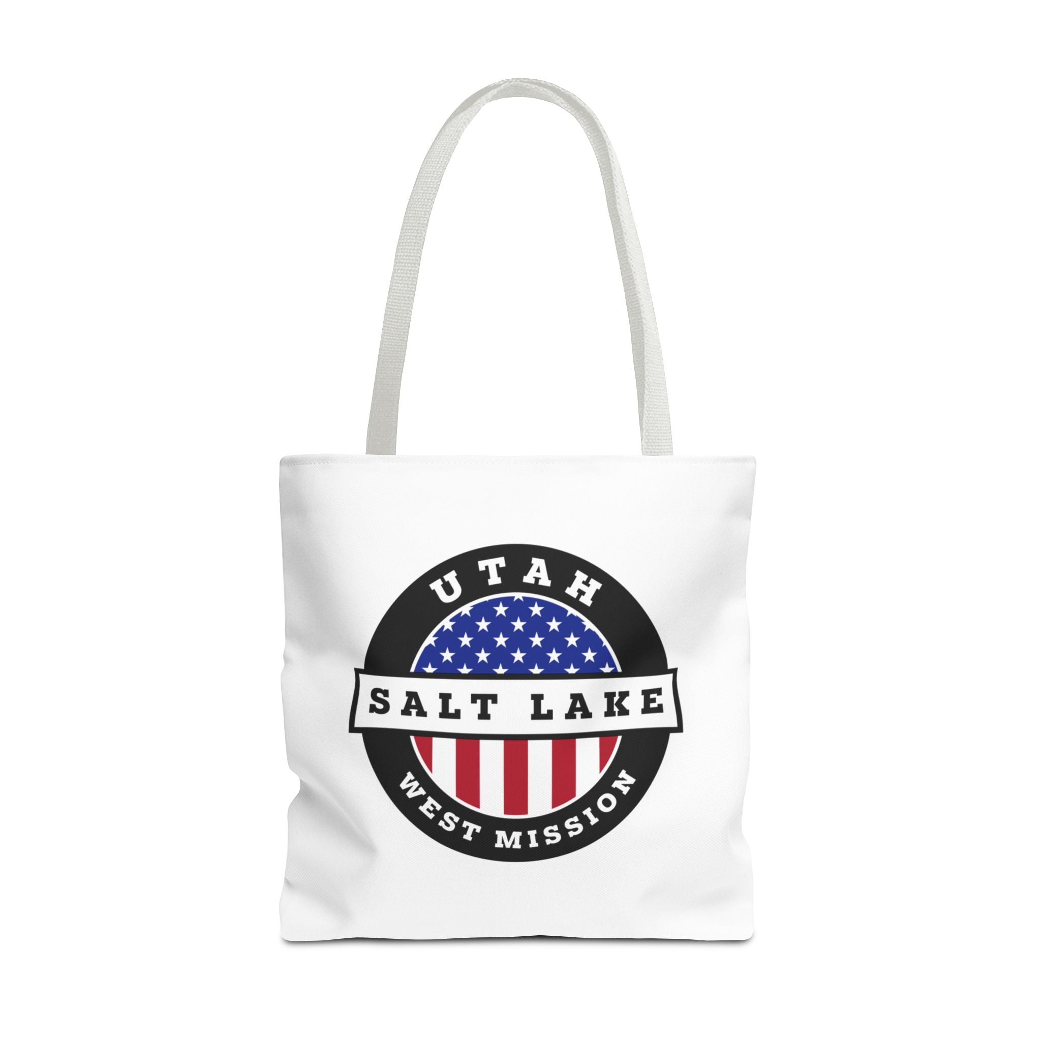 Utah Salt Lake City West Mission USA Flag Logo Tote Bag White - Latter-Day Saint LDS Missionary Gift - Book of Mormon