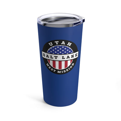 Utah Salt Lake City West Mission USA Flag Logo Tumbler 20oz Blue - Latter-Day Saint LDS Missionary Gift - Book of Mormon