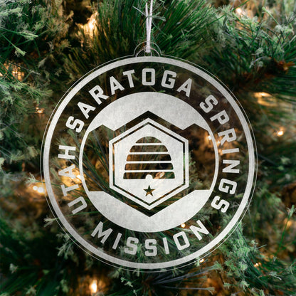 LDS Utah Saratoga Springs Mission Christmas Ornament hanging on a Tree