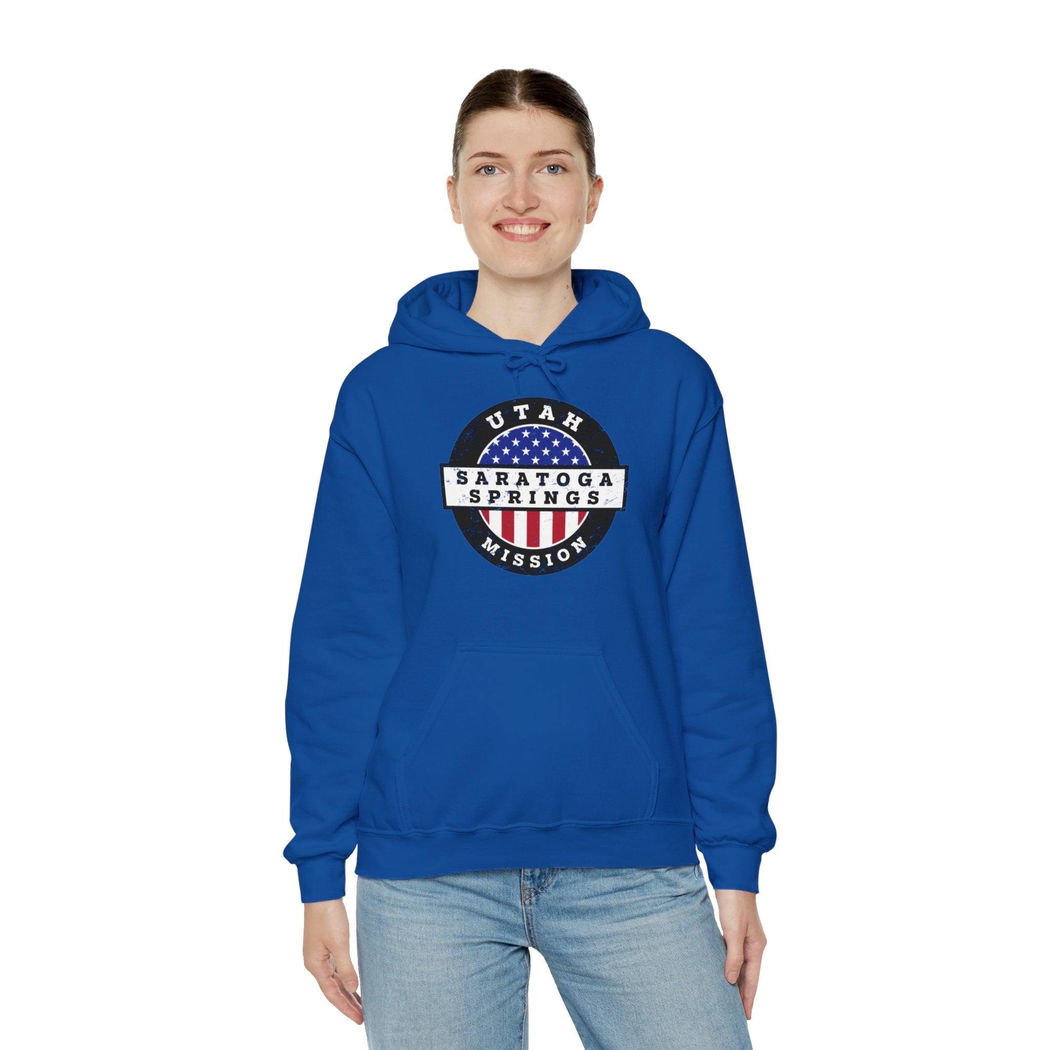 Utah Saratoga Springs Mission Circular USA Flag Hoodie - Latter-Day Saint LDS Missionary Gift - Book of Mormon