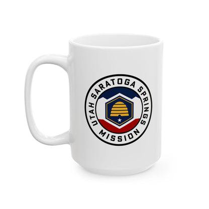 Utah Saratoga Springs Mission State Flag Logo Ceramic Mug White Name - Latter-Day Saint LDS Missionary Gift - Book of Mormon