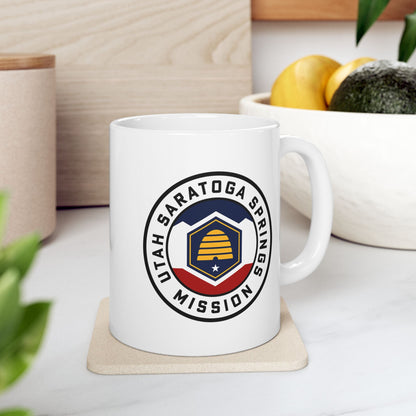 Utah Saratoga Springs Mission State Flag Logo Ceramic Mug White Name - Latter-Day Saint LDS Missionary Gift - Book of Mormon