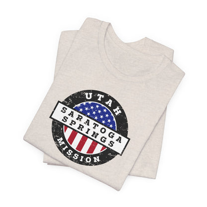 Utah Saratoga Springs Mission Vintage Circular USA Flag T-Shirt - Latter-Day Saint LDS Missionary Gift - Book of Mormon