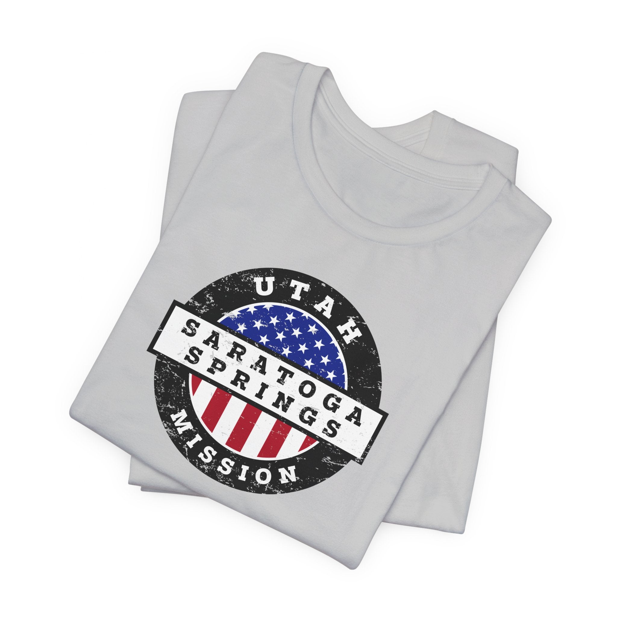 Utah Saratoga Springs Mission Vintage Circular USA Flag T-Shirt - Latter-Day Saint LDS Missionary Gift - Book of Mormon