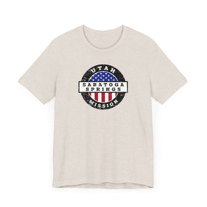 Utah Saratoga Springs Mission Vintage Circular USA Flag T-Shirt - Latter-Day Saint LDS Missionary Gift - Book of Mormon