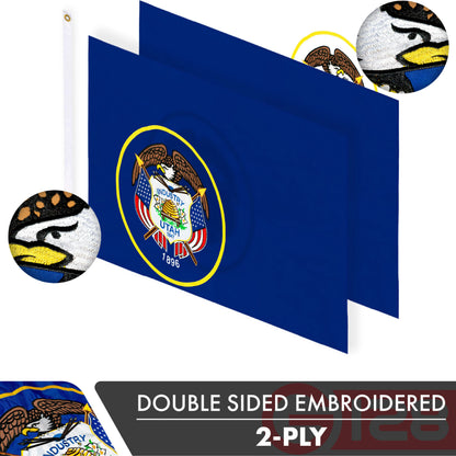 Utah State Flag 210D Embroidered Polyester 3x5 Ft - Double Sided 2ply
