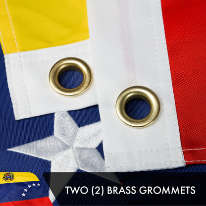 G128 Venezuela (Venezuelan) Flag | 3x5 feet | Double Sided Embroidered 210D Indoor/Outdoor, Brass Grommets, Heavy Duty Polyester