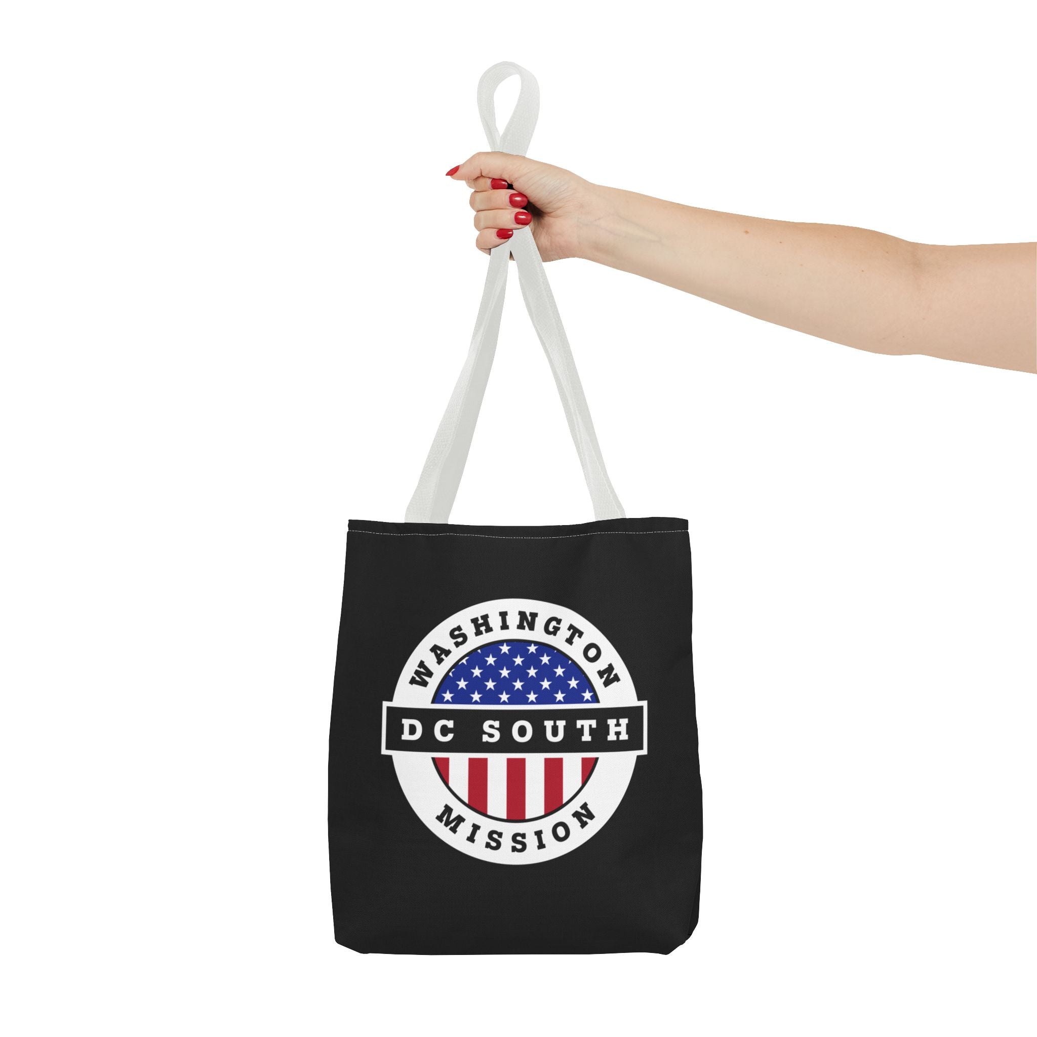 Washington DC South Mission USA Flag Logo Tote Bag Black - Latter-Day Saint LDS Missionary Gift - Book of Mormon