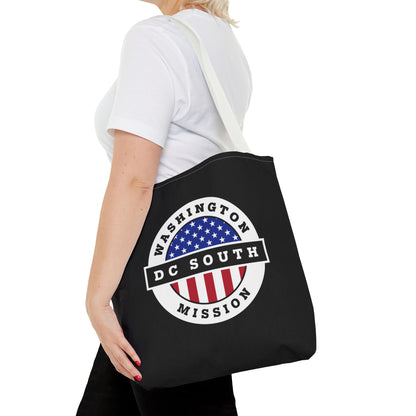 Washington DC South Mission USA Flag Logo Tote Bag Black - Latter-Day Saint LDS Missionary Gift - Book of Mormon