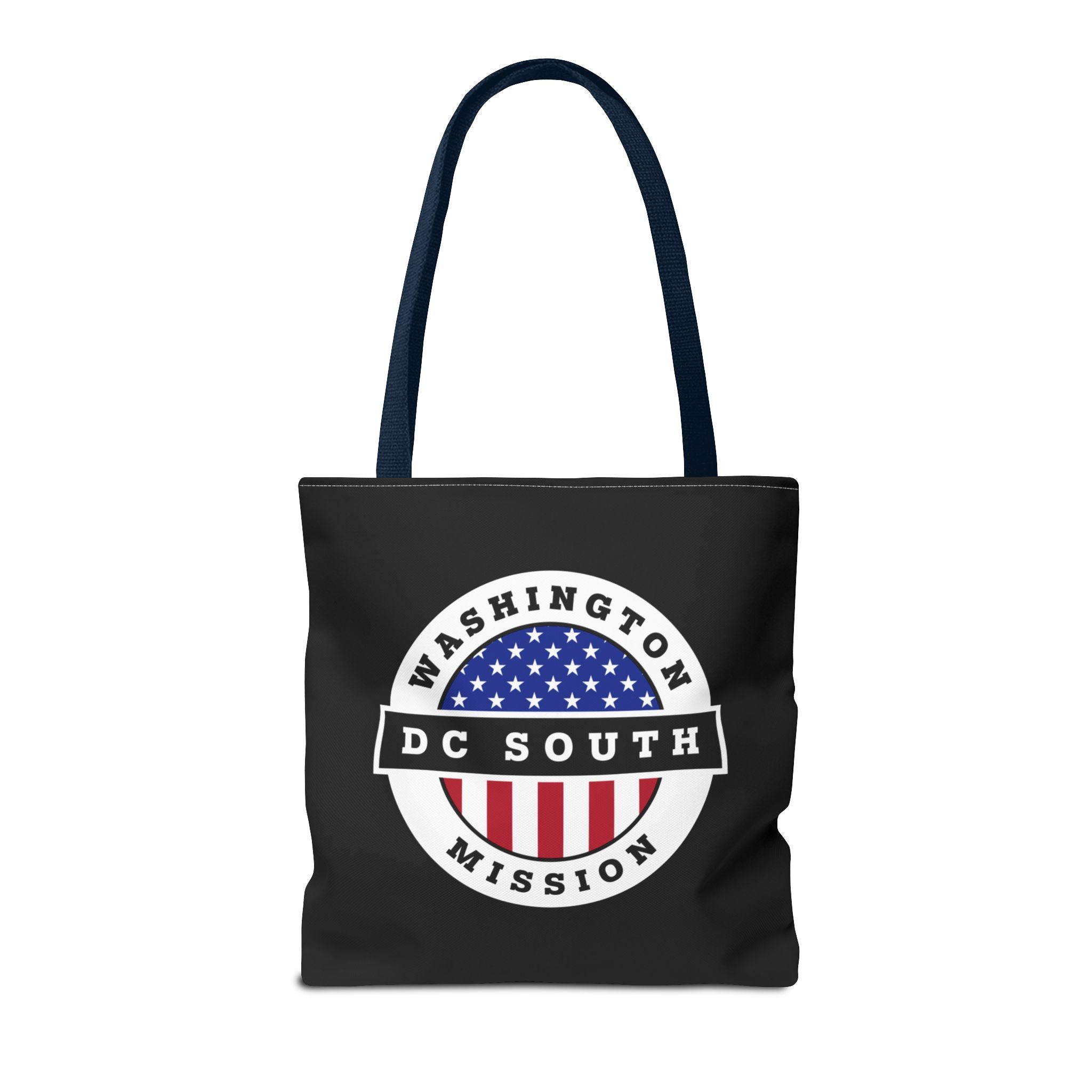 Washington DC South Mission USA Flag Logo Tote Bag Black - Latter-Day Saint LDS Missionary Gift - Book of Mormon