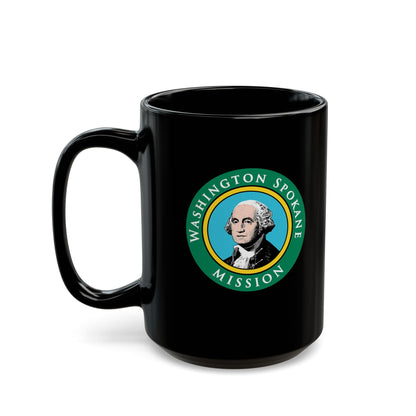 Washington Spokane Mission State Flag Logo Ceramic Mug Black Name - Latter-Day Saint LDS Missionary Gift - Book of Mormon