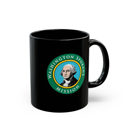 Washington Spokane Mission State Flag Logo Ceramic Mug Black Name - Latter-Day Saint LDS Missionary Gift - Book of Mormon