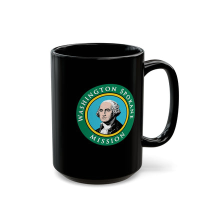 Washington Spokane Mission State Flag Logo Ceramic Mug Black Name - Latter-Day Saint LDS Missionary Gift - Book of Mormon