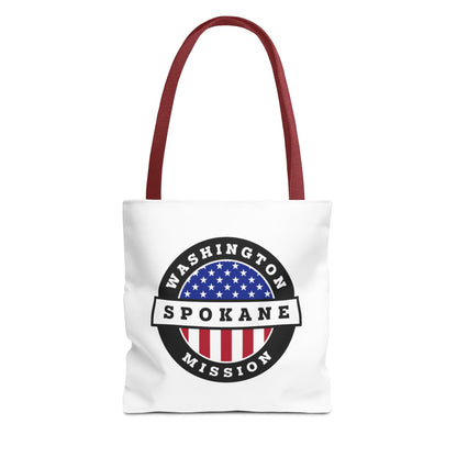 Washington Spokane Mission USA Flag Logo Tote Bag White - Latter-Day Saint LDS Missionary Gift - Book of Mormon