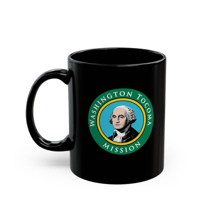 Washington Tacoma Mission State Flag Logo Ceramic Mug Black Name - Latter-Day Saint LDS Missionary Gift - Book of Mormon