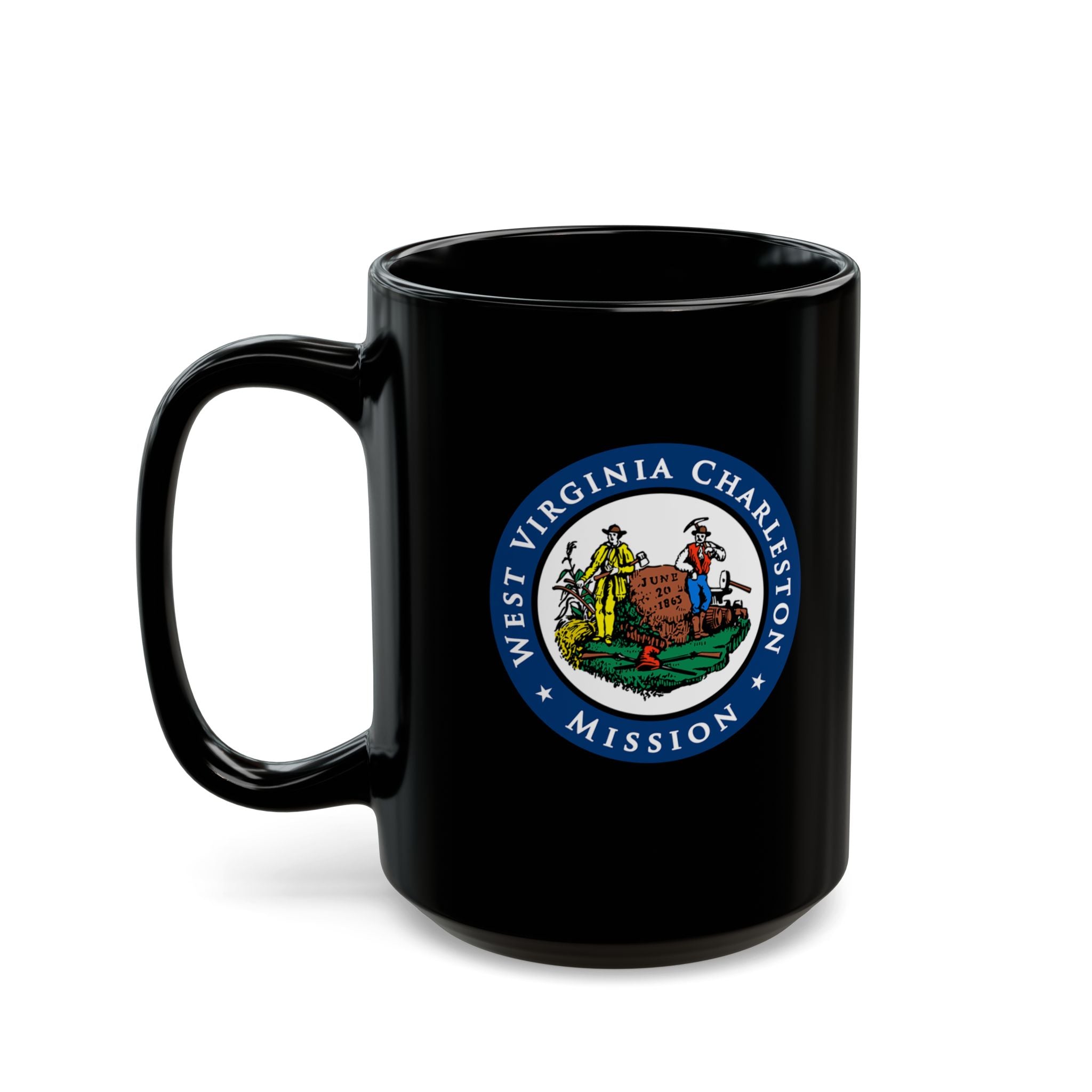 West Virginia Charleston Mission State Flag Logo Ceramic Mug Black Name - Latter-Day Saint LDS Missionary Gift - Book of Mormon